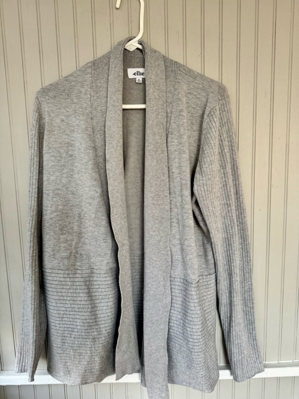 ellie Heather Gray Ribbed Shawl Collar Cardigan